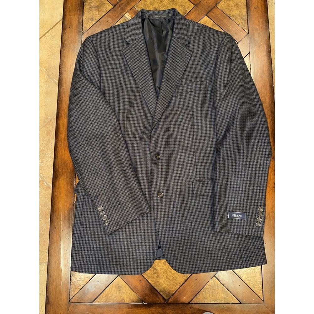 Chaps Tweed Sport Coat Mens 44 Long Navy Wool Two-Button Blazer New Vintage Rare